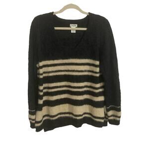 Tasha Polizzi striped eyelash sweater size L cozy soft chunky contemporary boho